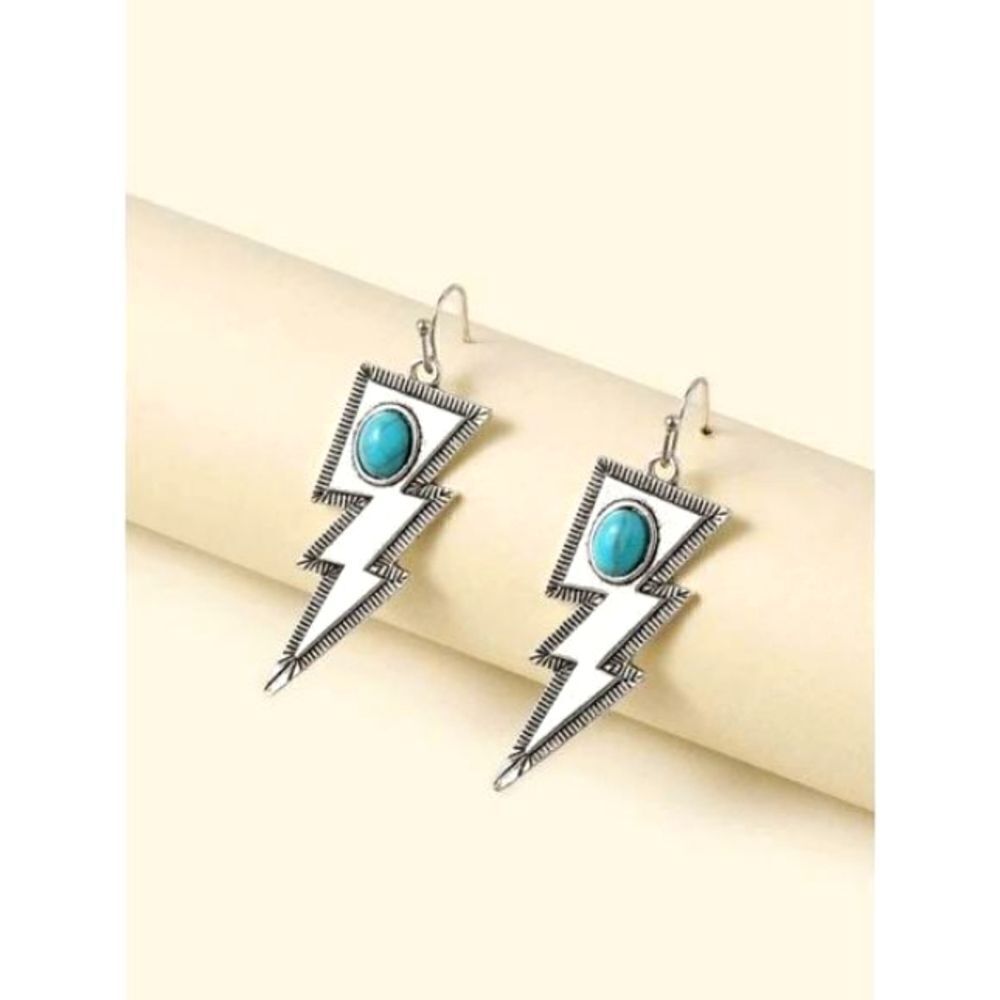 SILVER TURQUOISE LIGHTNING DANGLE EARRINGS